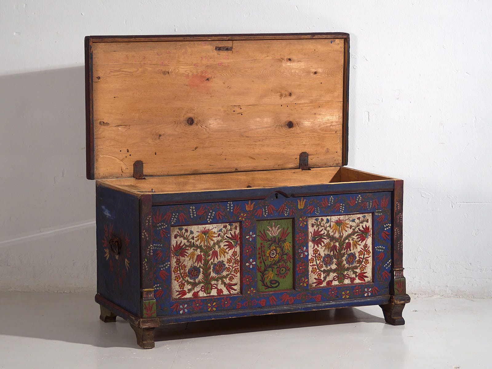 Antique Blue Trunk With Hand Painted Floral Details (C.1870) #2 photo buy