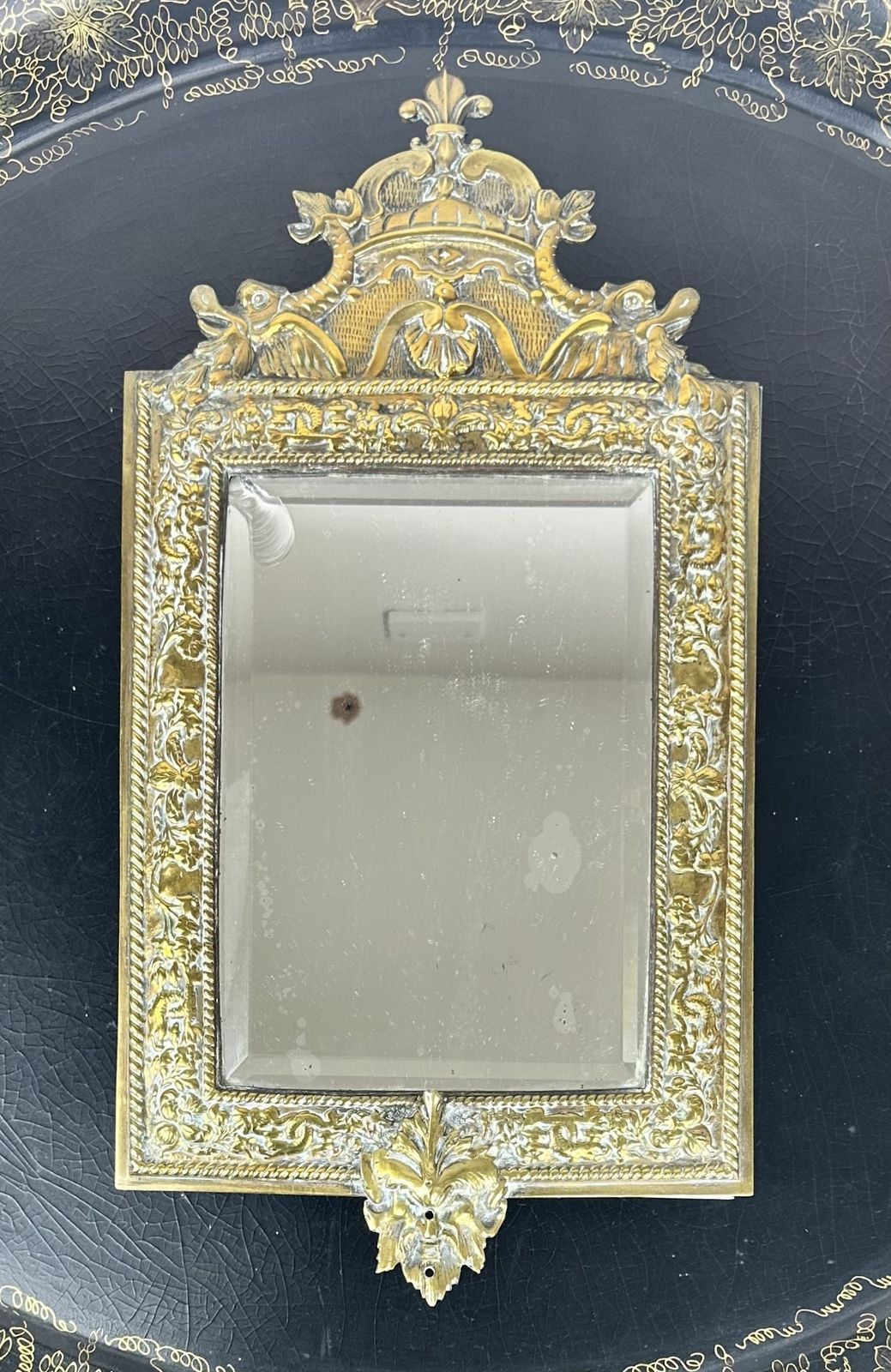 Pair Of Antique Brass Ornate Wall Mirrors With Original Glass photo for sale