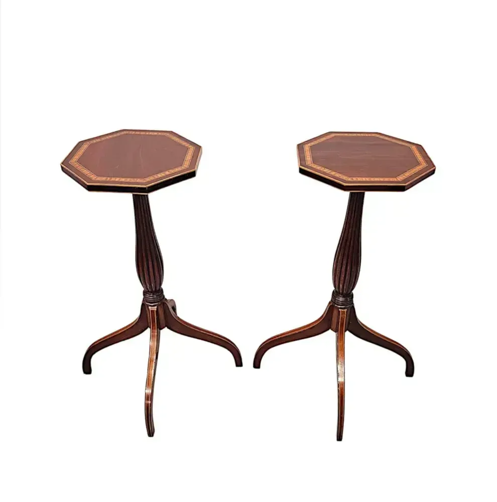 A Very Rare Pair Of Edwardian Inlaid Tall Wine Tables