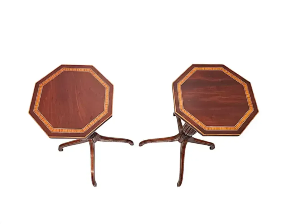 A Very Rare Pair Of Edwardian Inlaid Tall Wine Tables photo for sale