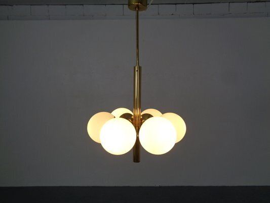 Sputnik Brass And Glass Ceiling Chandelier From Kaiser Idell / Kaiser Leuchten, Germany, 1960s photo furniture