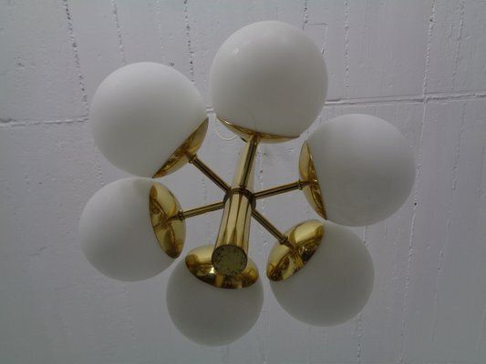 photo furniture Sputnik Brass And Glass Ceiling Chandelier From Kaiser Idell / Kaiser Leuchten, Germany, 1960s