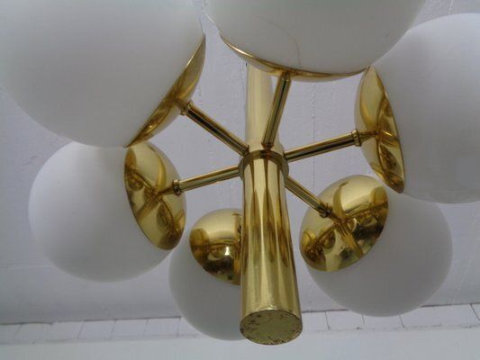 photo vinterior Sputnik Brass And Glass Ceiling Chandelier From Kaiser Idell / Kaiser Leuchten, Germany, 1960s