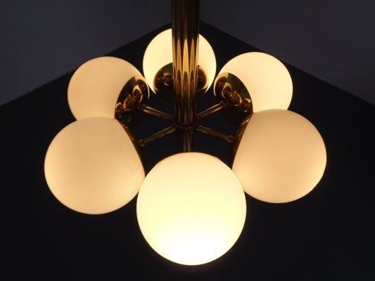 photo vintage Sputnik Brass And Glass Ceiling Chandelier From Kaiser Idell / Kaiser Leuchten, Germany, 1960s