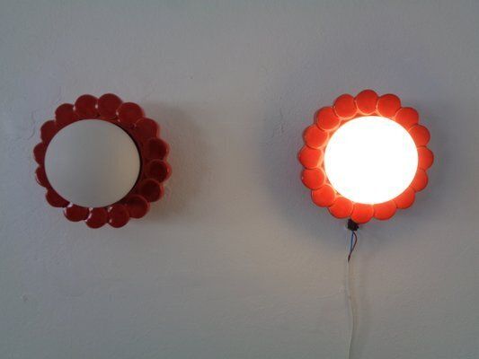 Pop Art Studio Ceramic & Glass Flower Wall Lamps, Germany, 1960s, Set Of 2 photo for sale