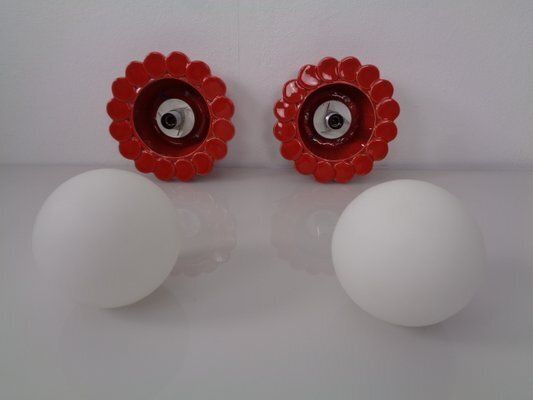 Lighting Pop Art Studio Ceramic & Glass Flower Wall Lamps, Germany, 1960s, Set Of 2 photo