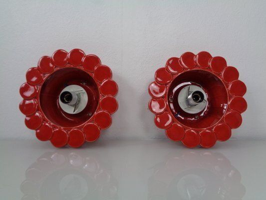 photo vinterior Pop Art Studio Ceramic & Glass Flower Wall Lamps, Germany, 1960s, Set Of 2