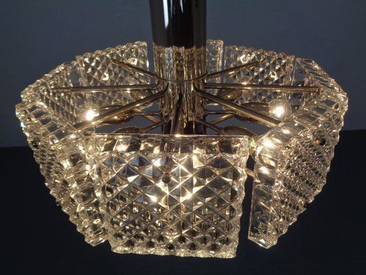 photo vintage Swedish Glass Chandelier From Orrefors, 1960s