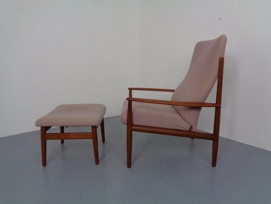 Set Of Set Of Teak High Back Chair And Ottoman By Grete Jalk For France & Son, 1960s photo Furniture