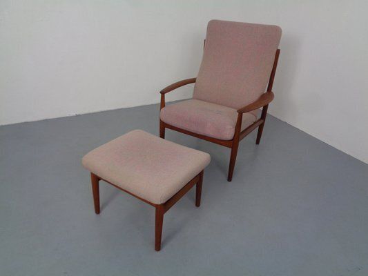 Set Of Set Of Teak High Back Chair And Ottoman By Grete Jalk For France & Son, 1960s photo buy