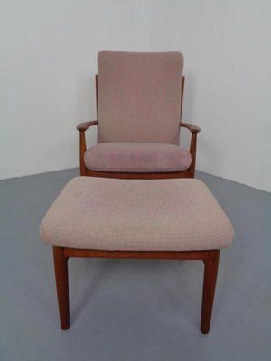 Set Of Set Of Teak High Back Chair And Ottoman By Grete Jalk For France & Son, 1960s photo vintage
