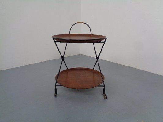 Mid Century Teak And Metal Serving Bar Cart By Paul Nagel For Jie Gantofta, Sweden, 1960s