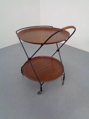 photo for sale Mid Century Teak And Metal Serving Bar Cart By Paul Nagel For Jie Gantofta, Sweden, 1960s