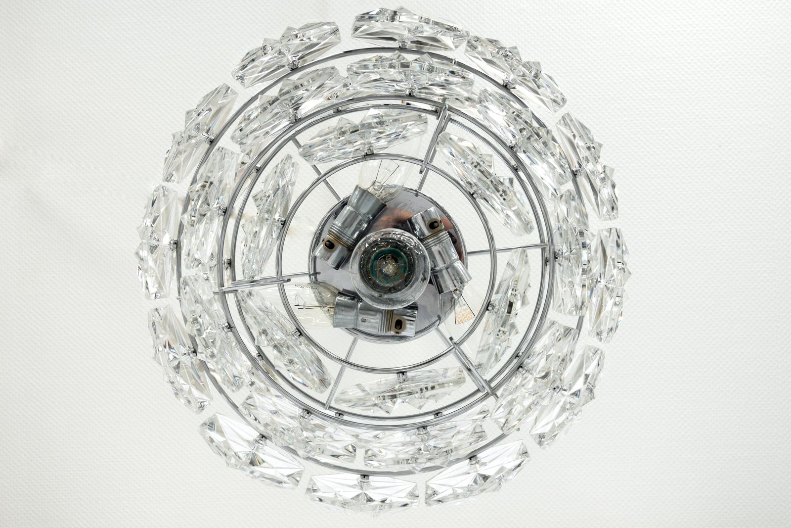 Petite Stunning Pendant, Chrome And Crystal Glass By Kinkeldey, Germany, 1970 photo for sale