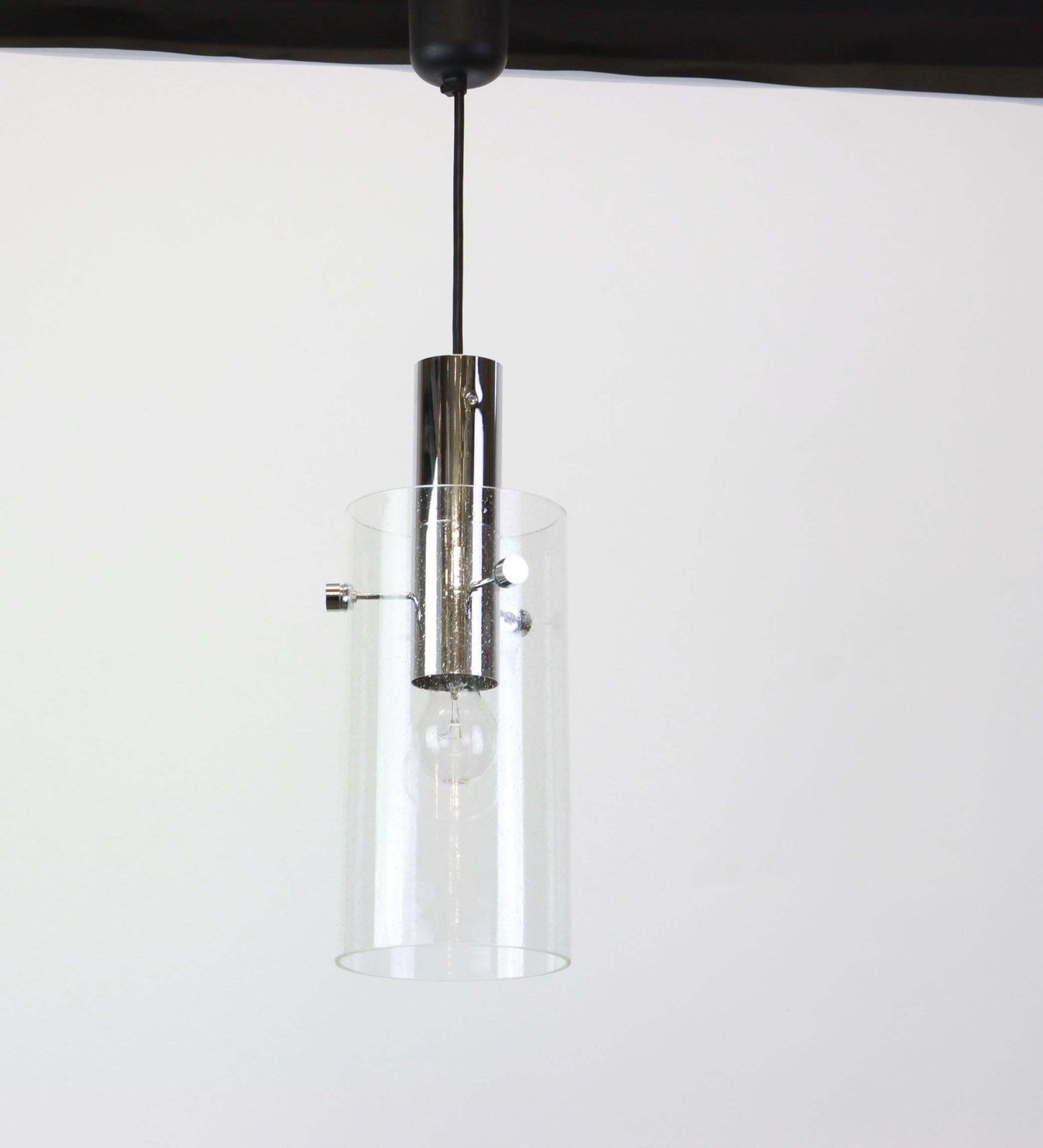 1 Of 3 Lantern Form Pendant Cylindrical Glass Shade By Limburg, Germany, 1960s photo Lighting