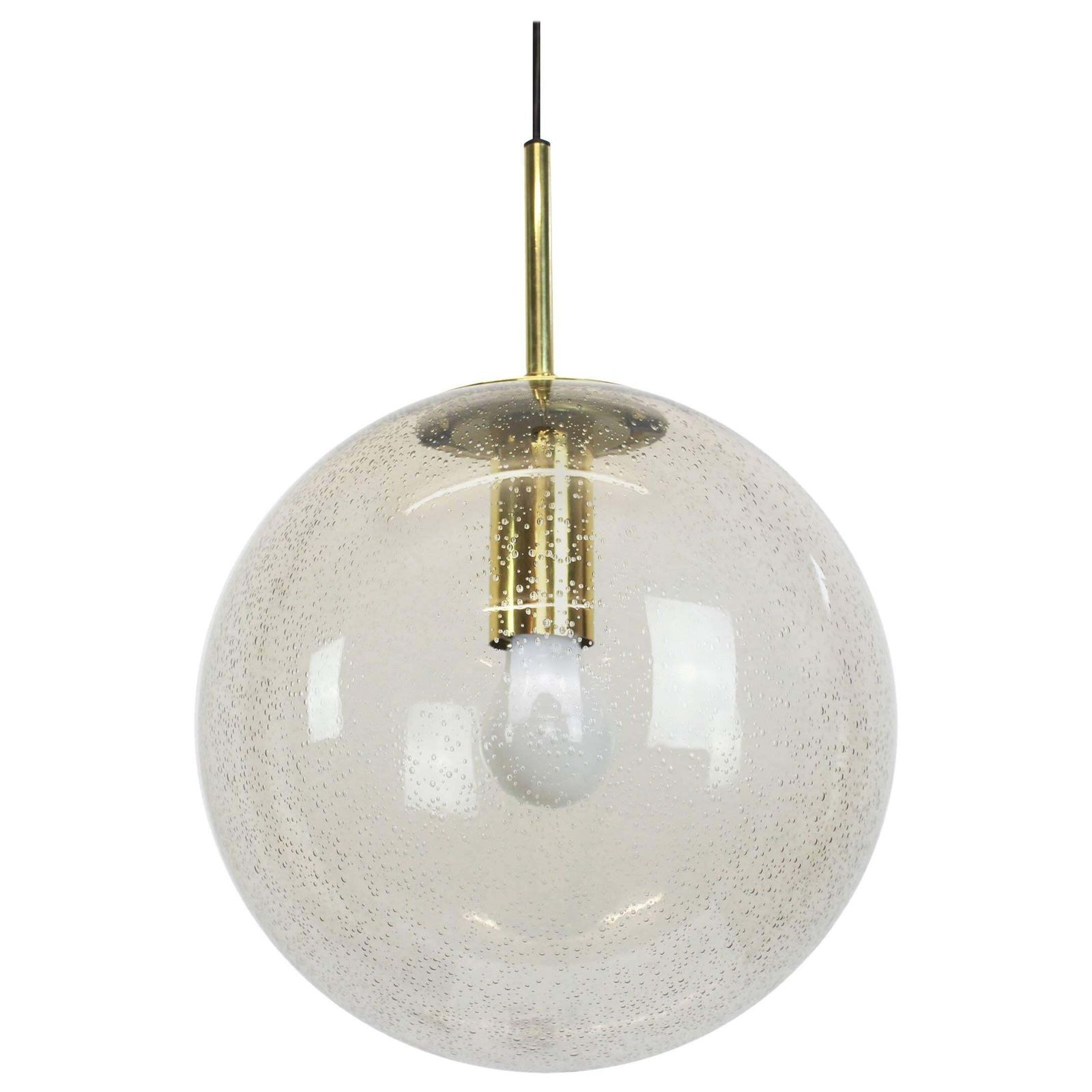 Limburg Brass With Smoked Glass Ball Pendant, Germany, 1970s photo for sale
