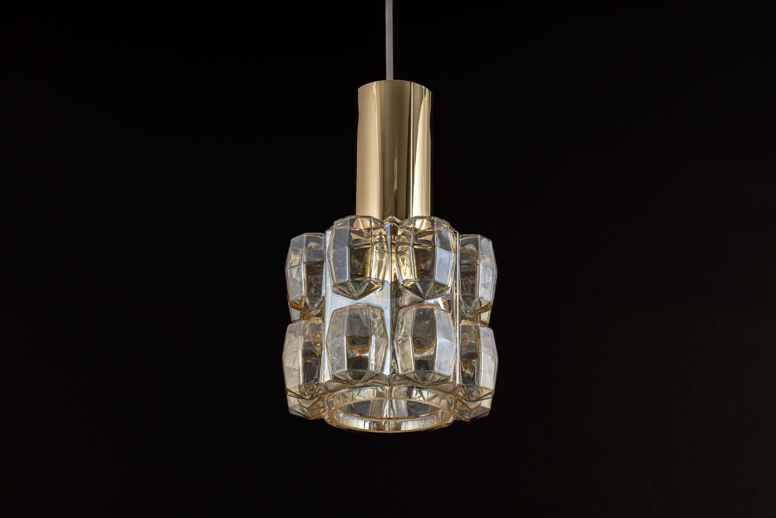 757.0 1 Of 2 Petite Amber Glass Pendant By Limburg, Germany, 1970s photo
