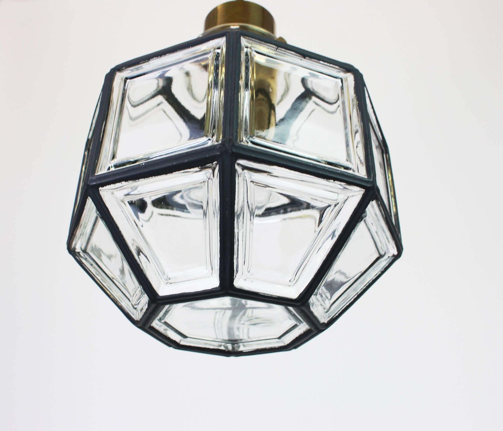 1 Of 2 Iron And Clear Glass Pendant Lights By Limburg, Germany, 1960s photo for sale