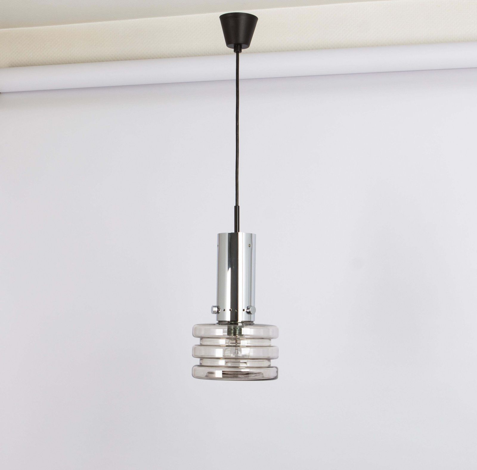 1 Of 4 Stunning Petite Glass Chrome Pendants By Limburg, Germany, 1970s photo Lighting