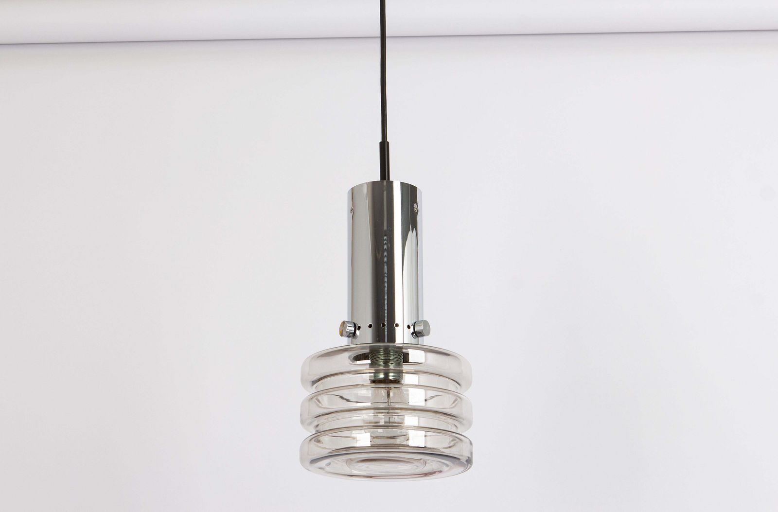 1 Of 4 Stunning Petite Glass Chrome Pendants By Limburg, Germany, 1970s photo vinterior