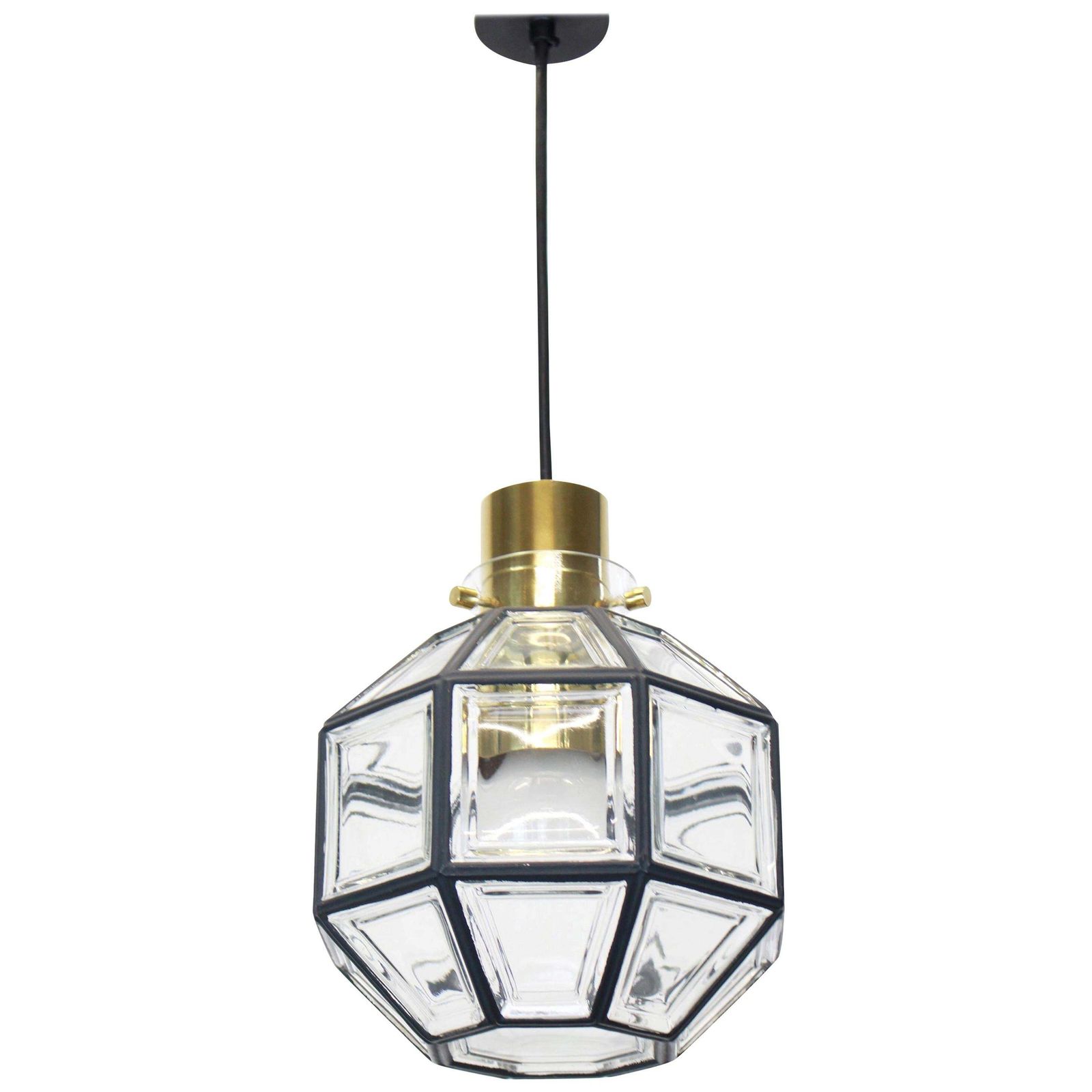 1 Of 3 Iron And Clear Glass Pendant Lights By Limburg, Germany, 1960s