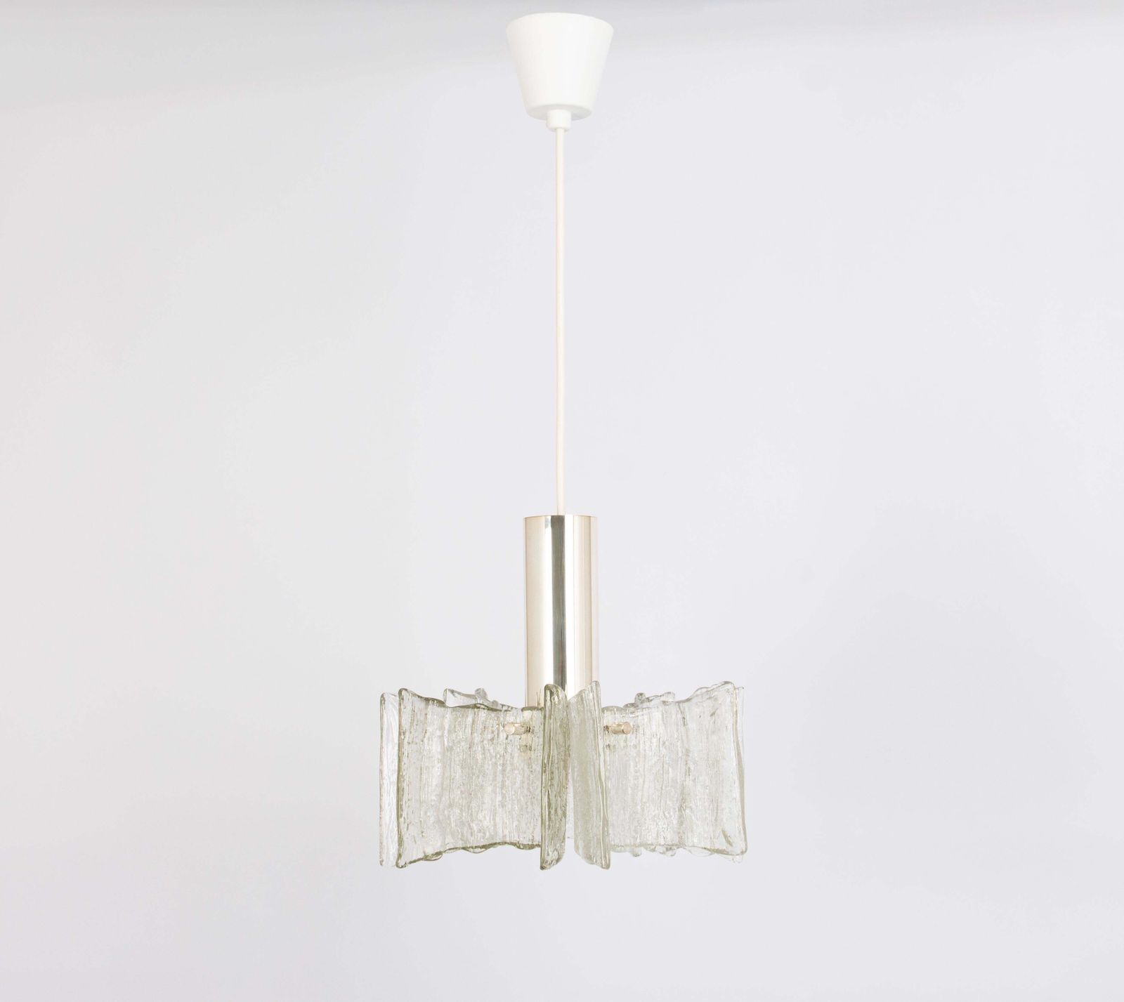 1 Of 4 Petite Ice Glass Chrome Pendant Light By Kaiser, Germany, 1960s photo for sale