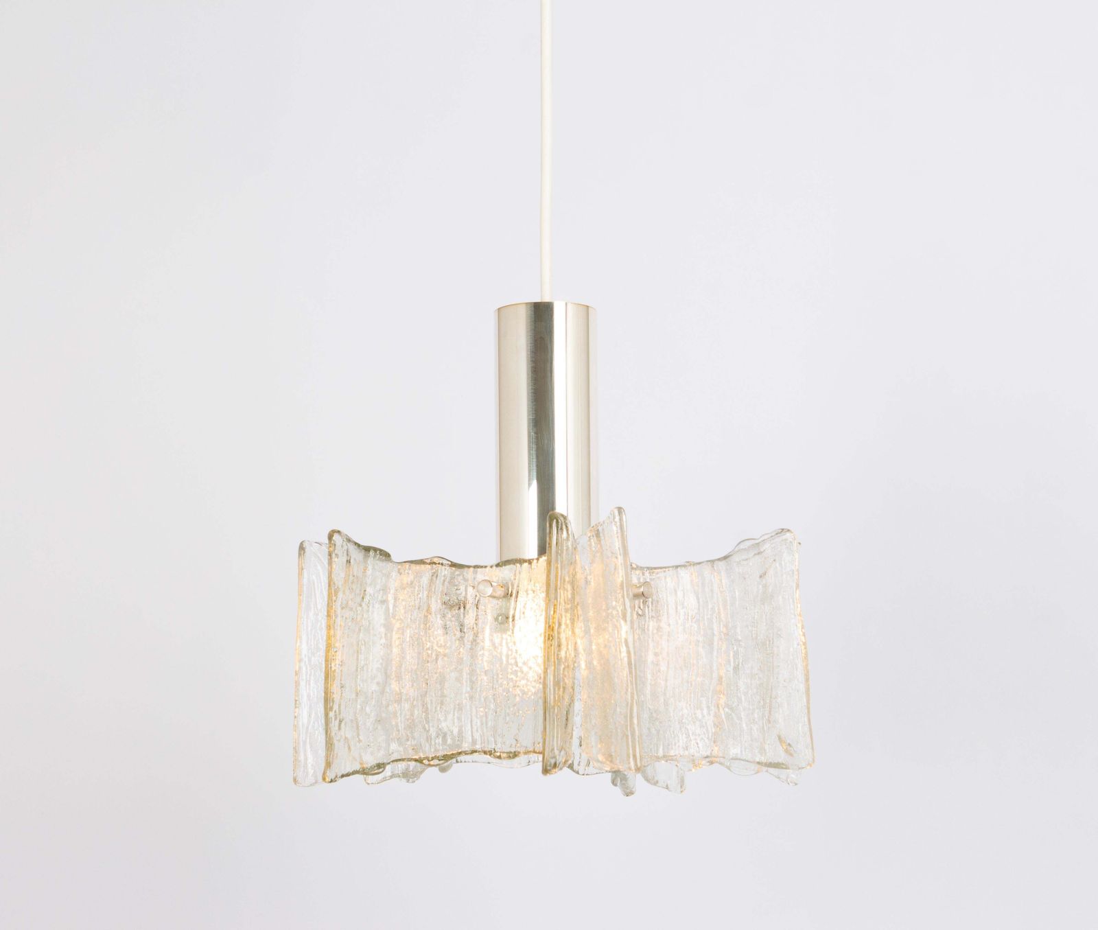 1 Of 4 Petite Ice Glass Chrome Pendant Light By Kaiser, Germany, 1960s photo buy