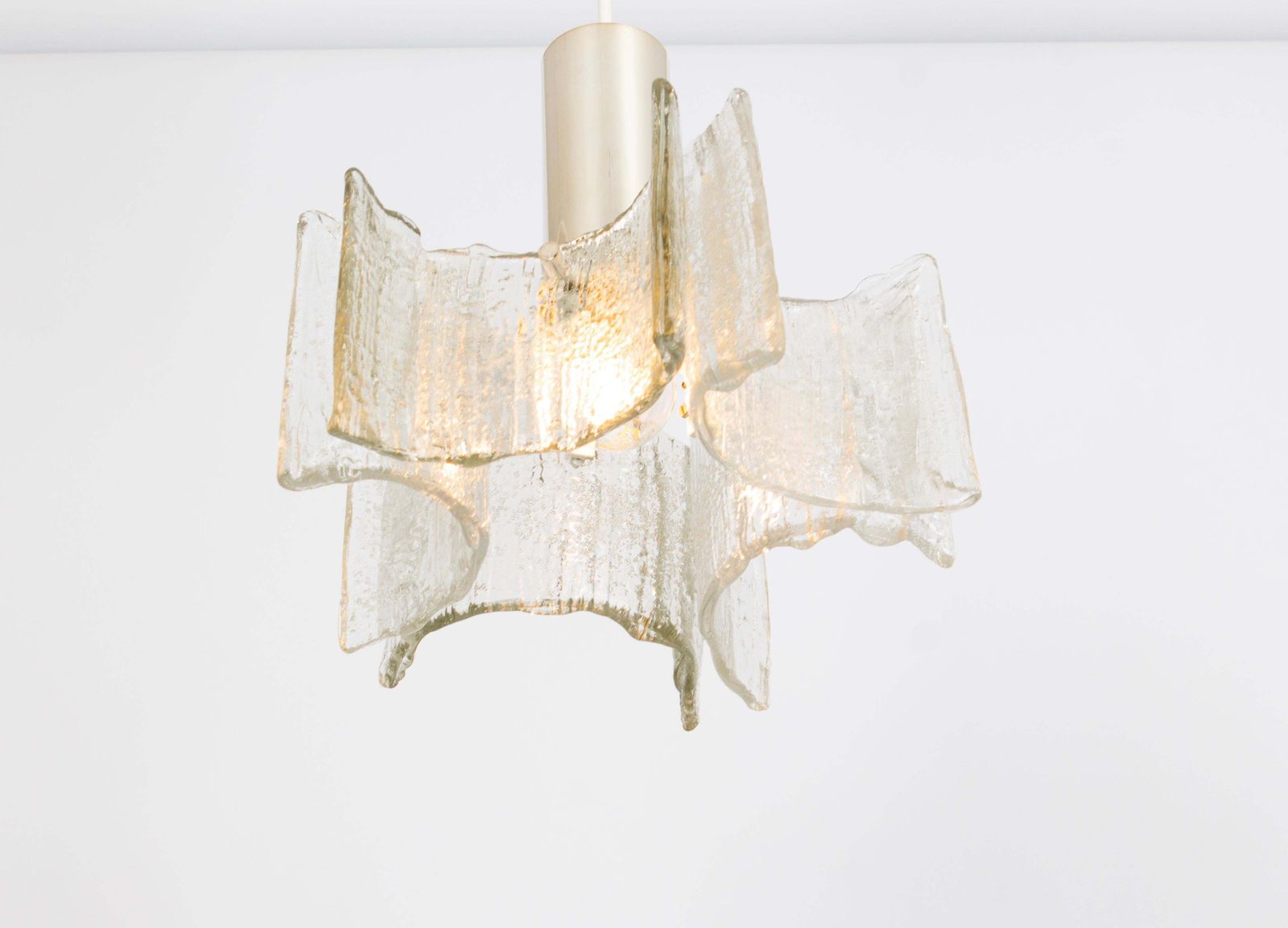 Lighting 1 Of 4 Petite Ice Glass Chrome Pendant Light By Kaiser, Germany, 1960s photo