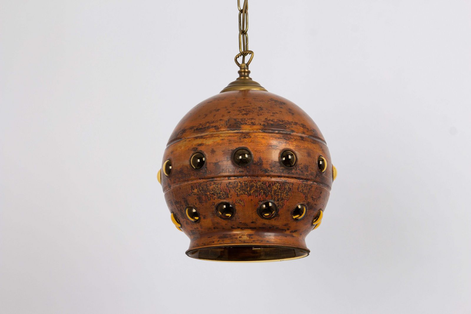 1 Of 6 Copper & Amber Glass Bubble Pendant Lamp In Nanny Still Style, 1960s photo vintage