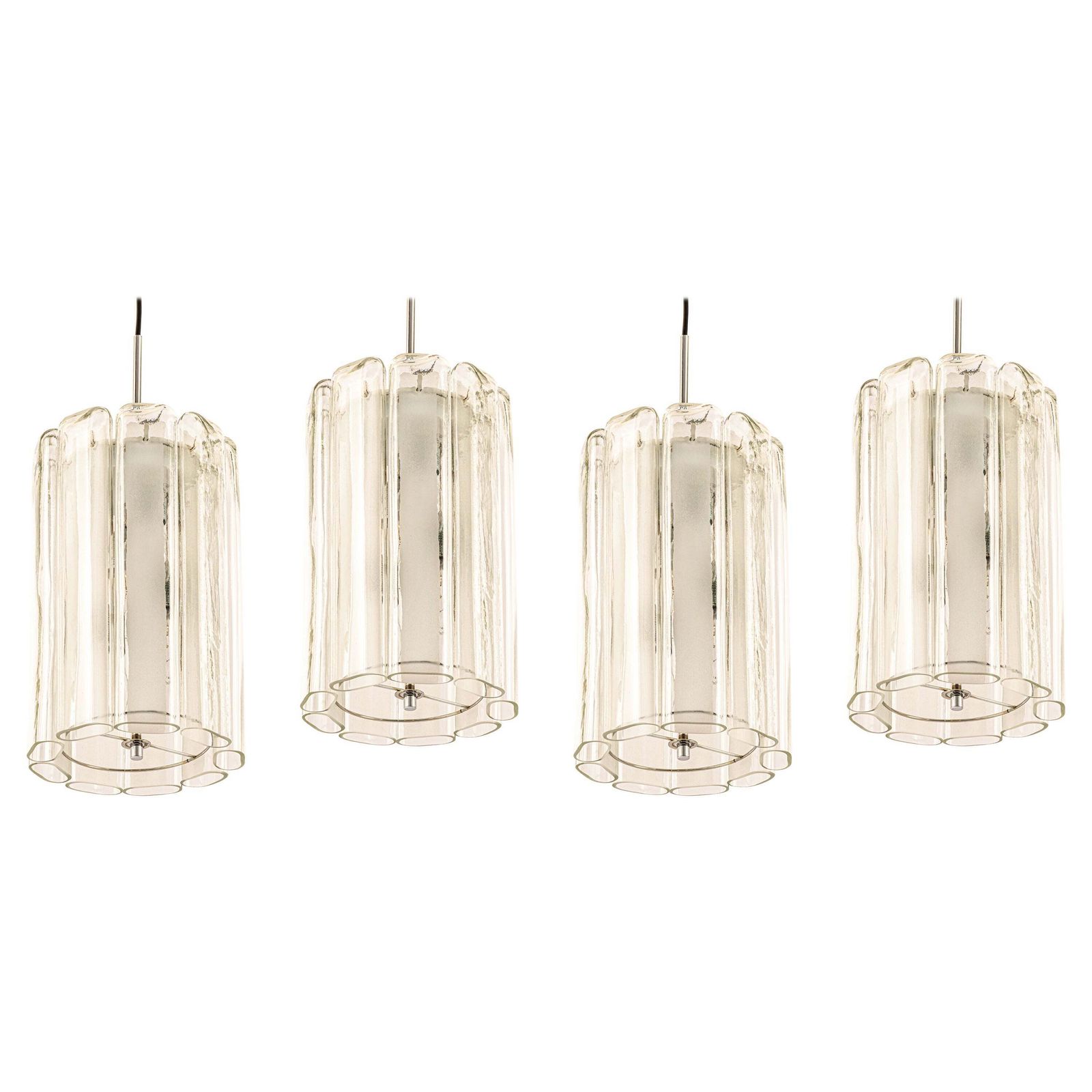 1 Of 6 Cylindrical Pendant Fixture With Crystal Glass By Doria, Germany, 1970s