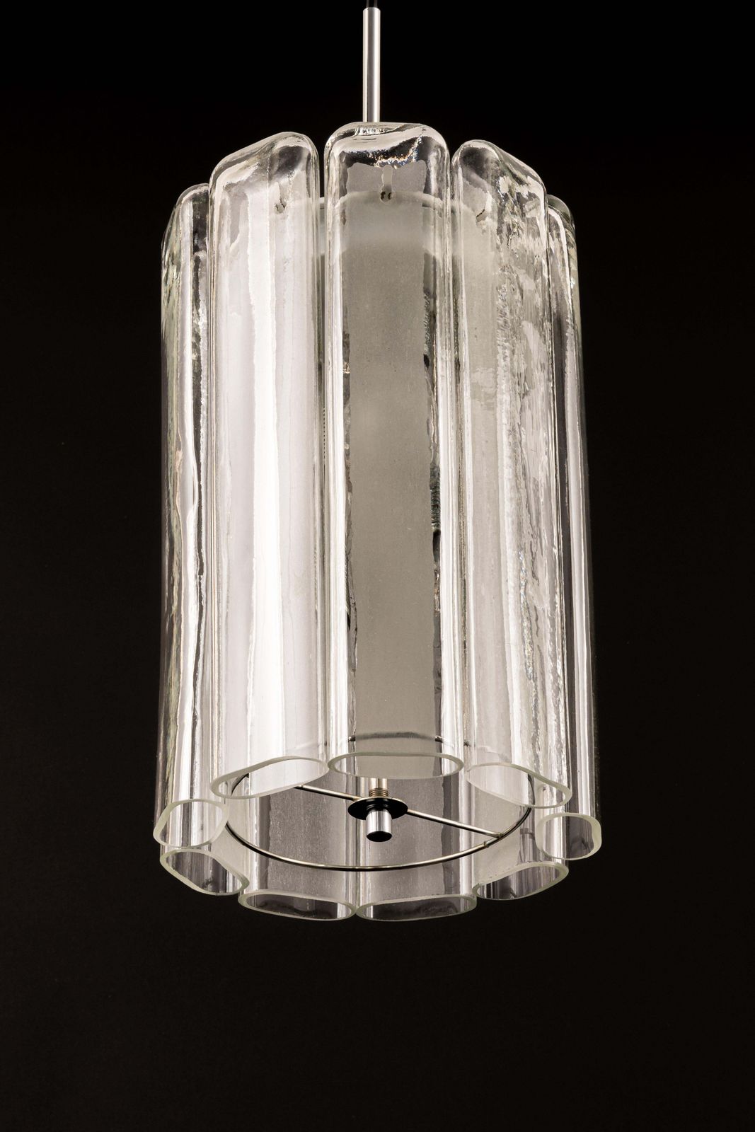 1 Of 6 Cylindrical Pendant Fixture With Crystal Glass By Doria, Germany, 1970s photo for sale
