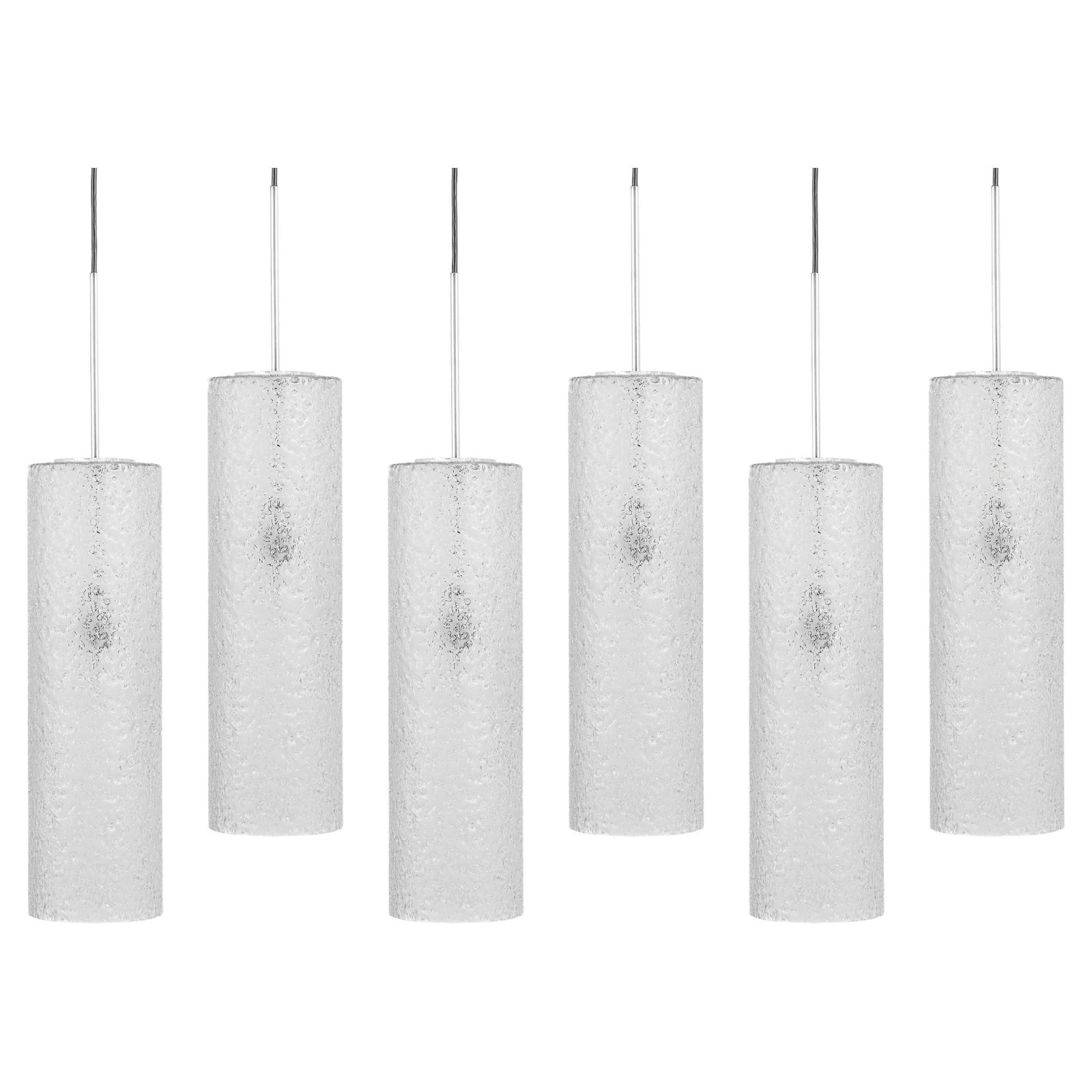 1 Of 6 Large Tube Murano Pendant Lights By Doria, 1970s