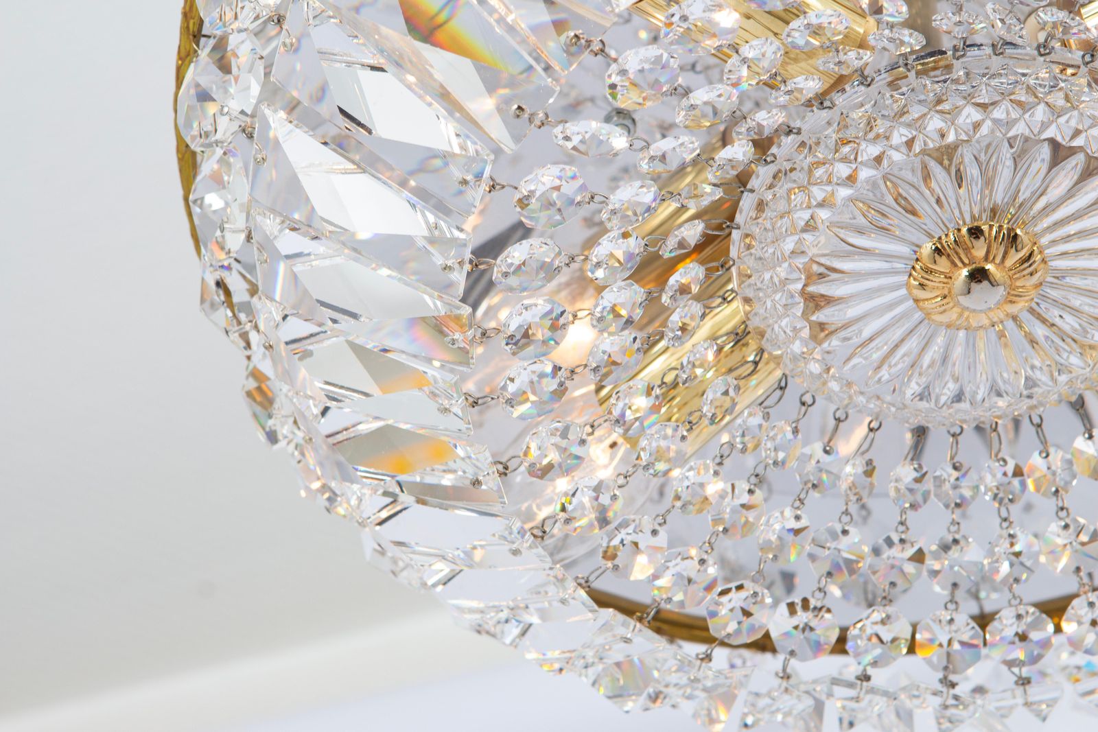1 Of 7 Delicate Brass And Crystal Flush Mount By Palwa, Germany, 1970s photo vinterior