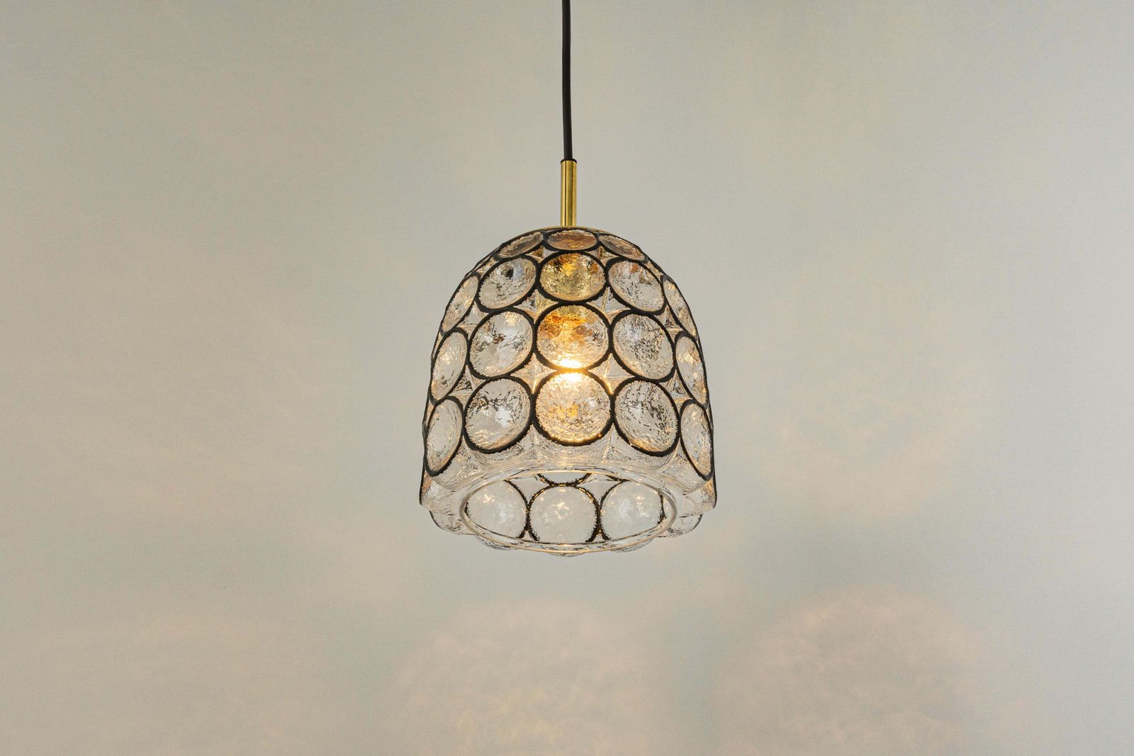 1 Of 4 Petite Iron And Clear Glass Pendant Lights By Limburg, Germany, 1960s photo for sale
