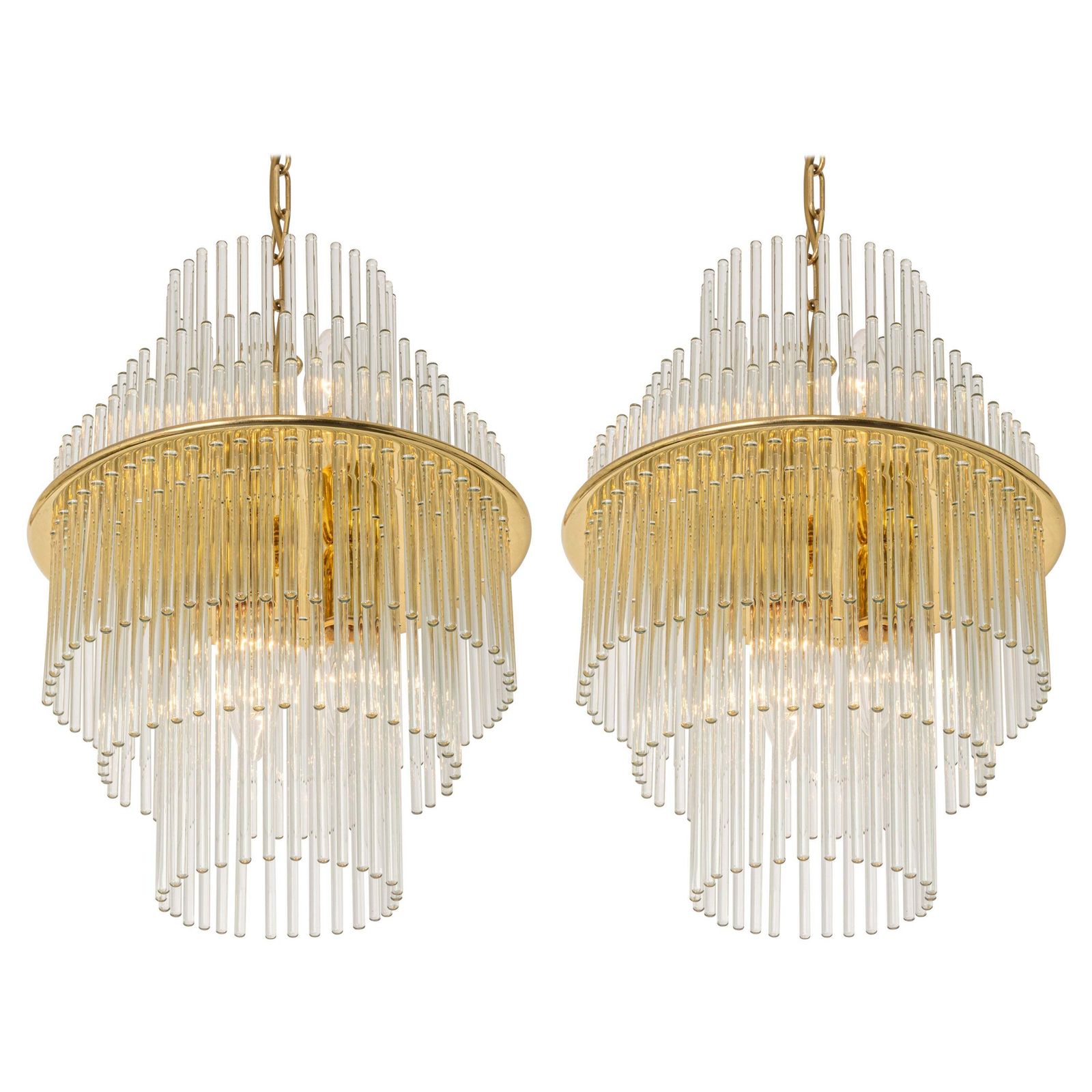 1 Of 2 Petite Crystal Glass Rod Pendant Light, Germany, 1970s