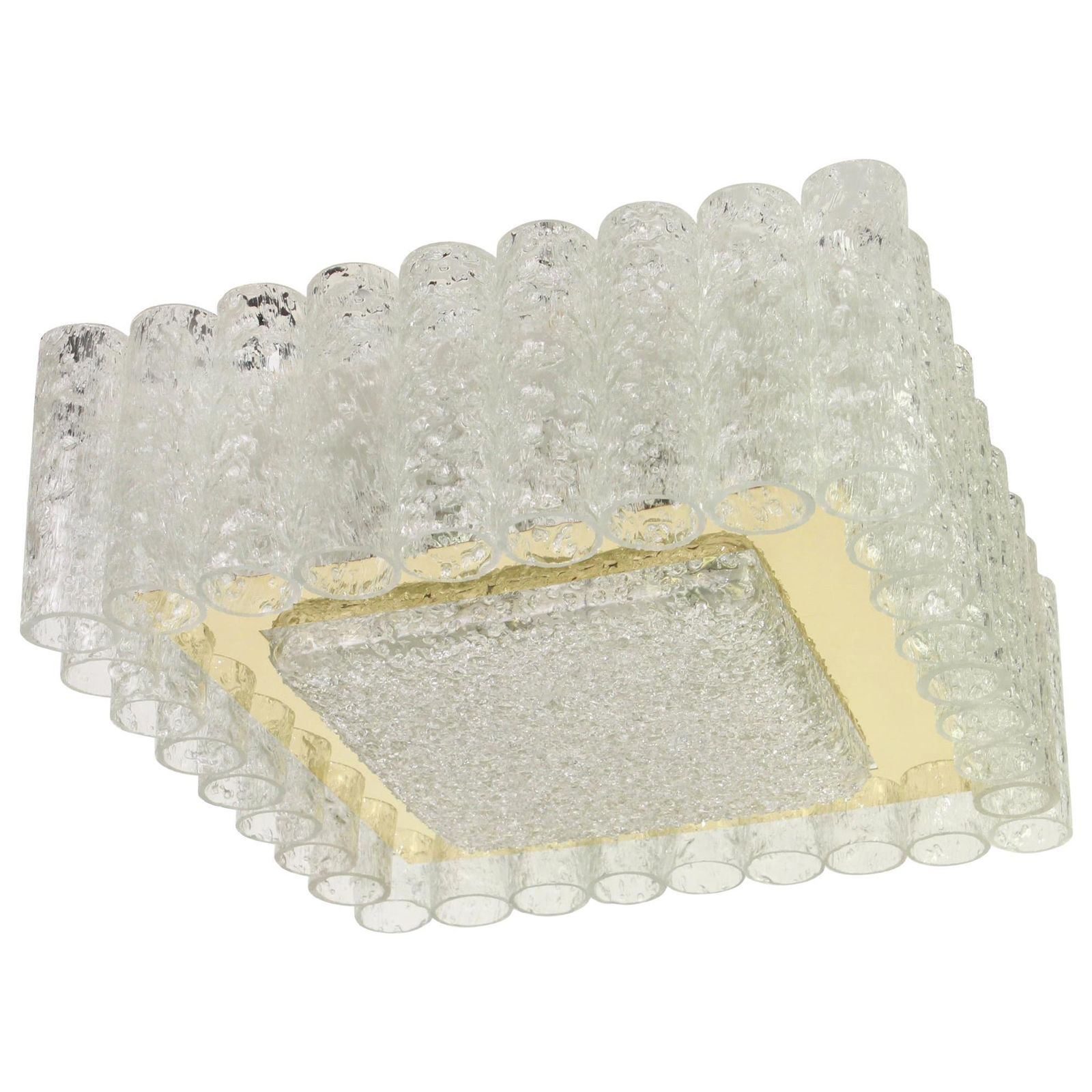 1 Of 3 Stunning Murano Ice Glass Tubes Flushmount By Doria, Germany, 1960s