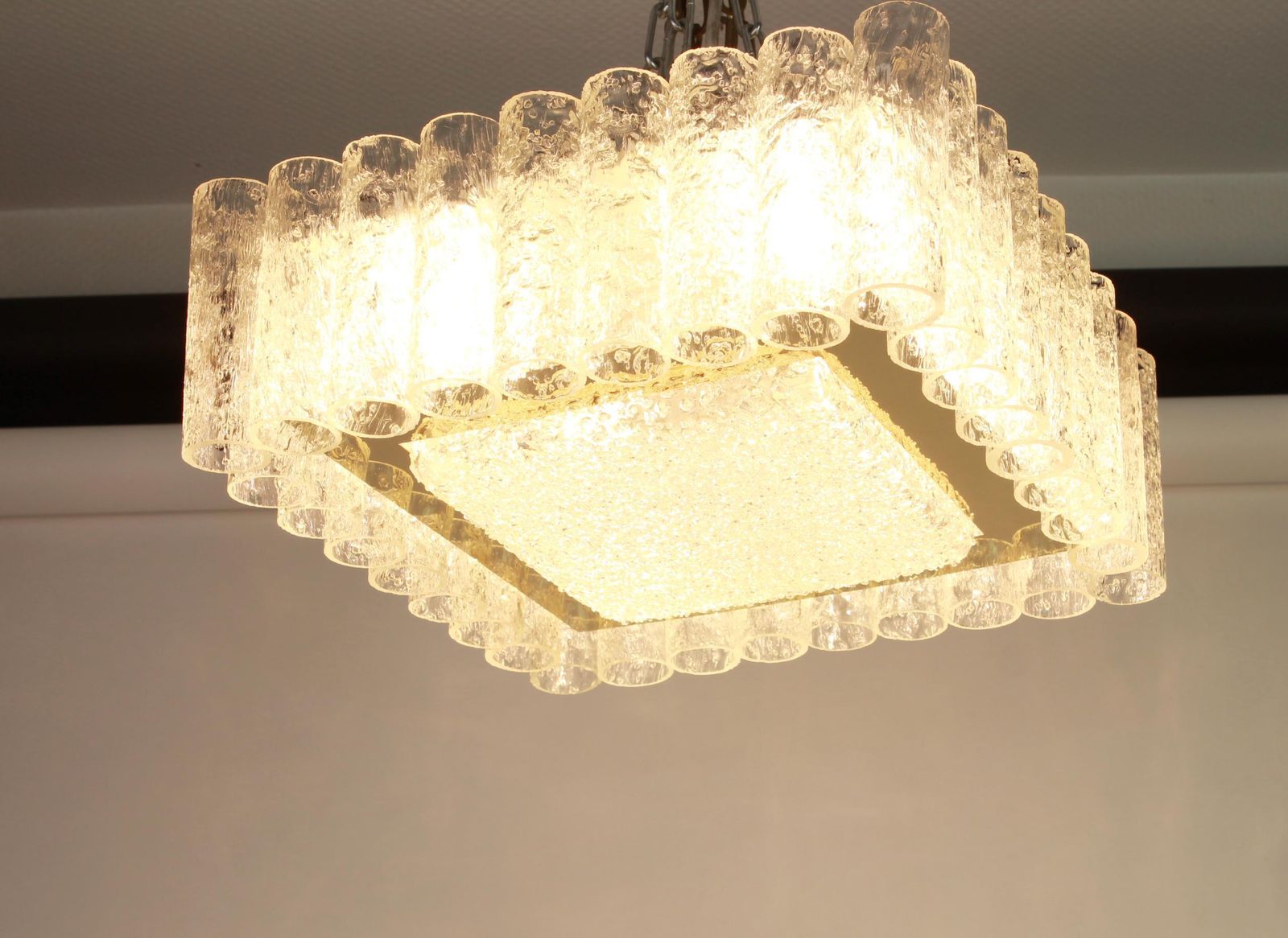 1 Of 3 Stunning Murano Ice Glass Tubes Flushmount By Doria, Germany, 1960s photo furniture