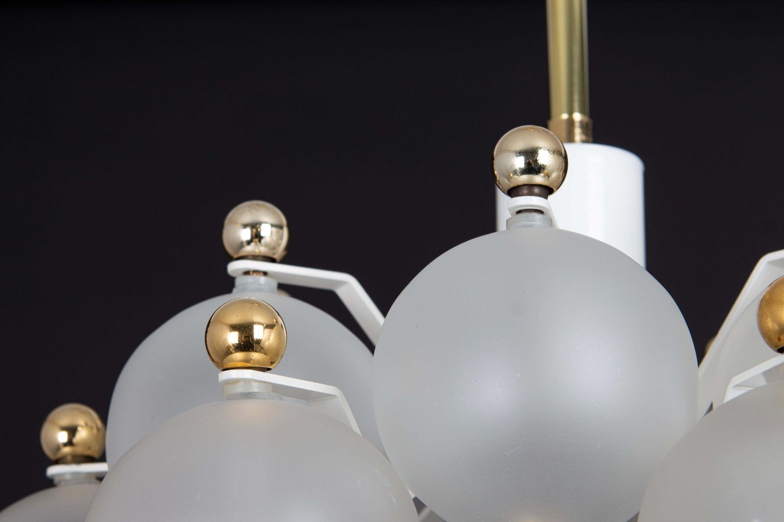 Petite Frosted Glass And Brass Chandelier By Kinkeldey, Germany, 1970s photo vintage