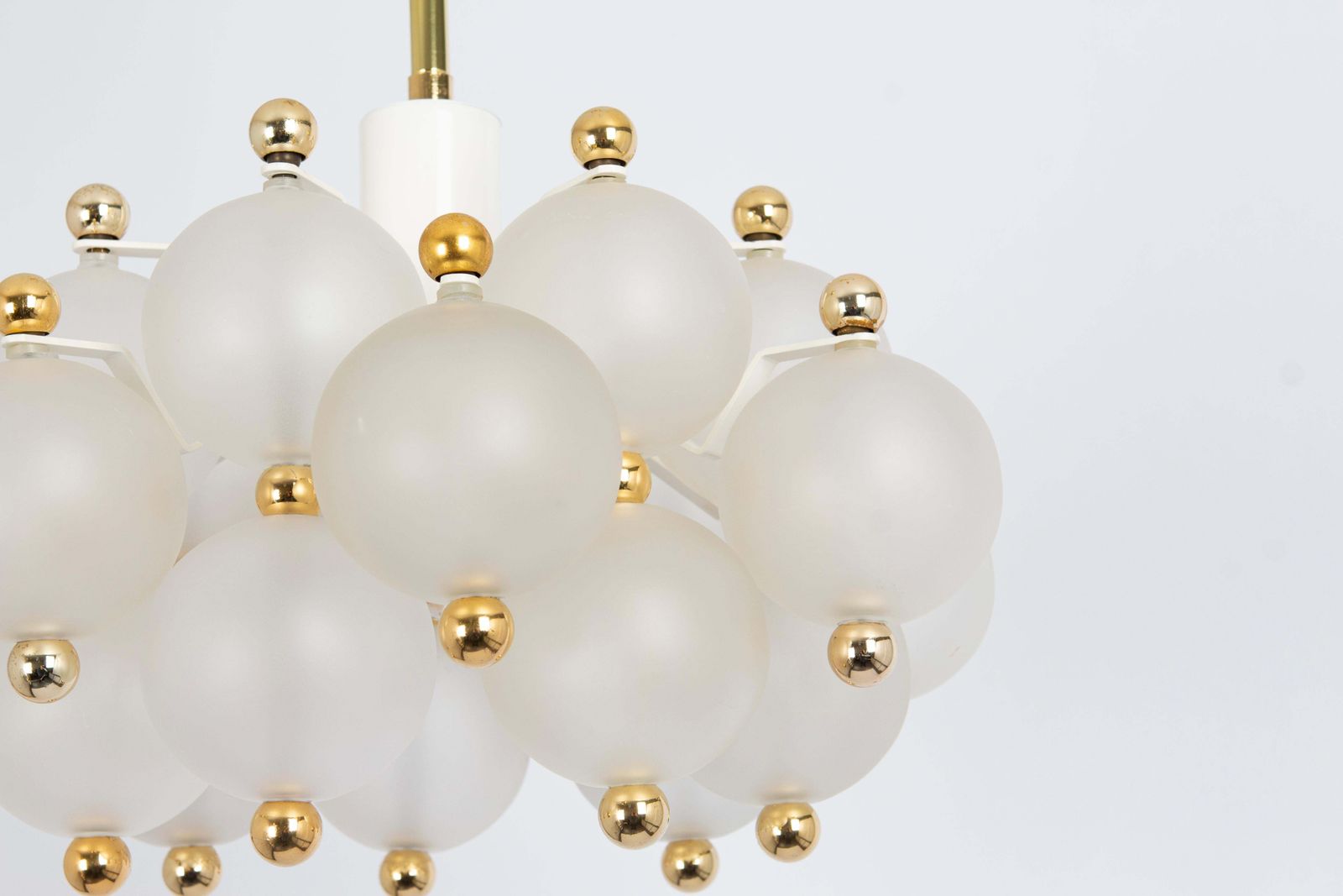 1075.0 Petite Frosted Glass And Brass Chandelier By Kinkeldey, Germany, 1970s photo
