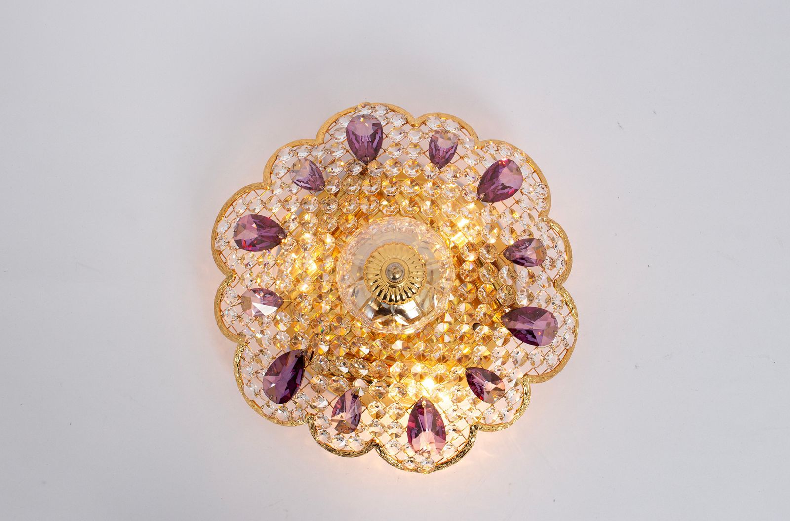 photo furniture Petite Delicate Gilt Brass Cut Glass Flower Flush Mount By Palwa, Germany, 1970s