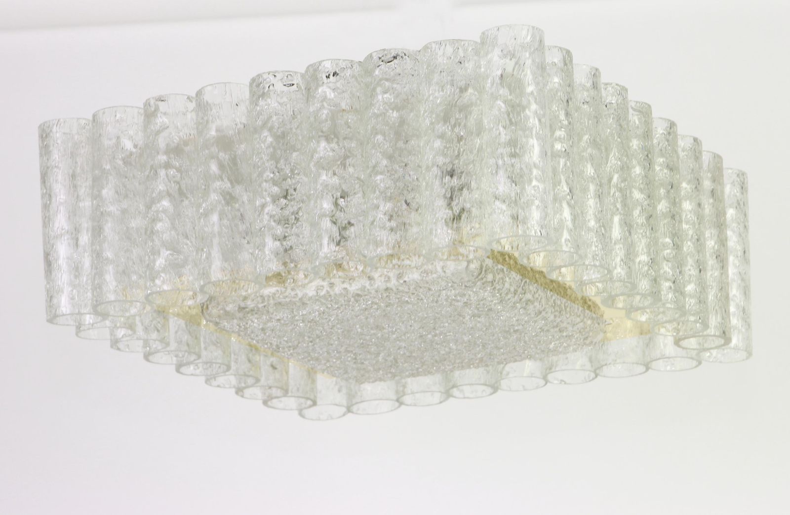 Stunning Murano Ice Glass Tubes Flushmount By Doria, Germany, 1960s photo for sale