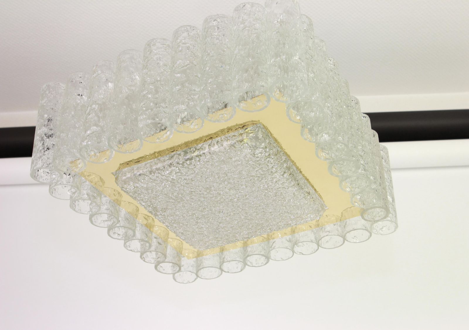 Stunning Murano Ice Glass Tubes Flushmount By Doria, Germany, 1960s photo Lighting
