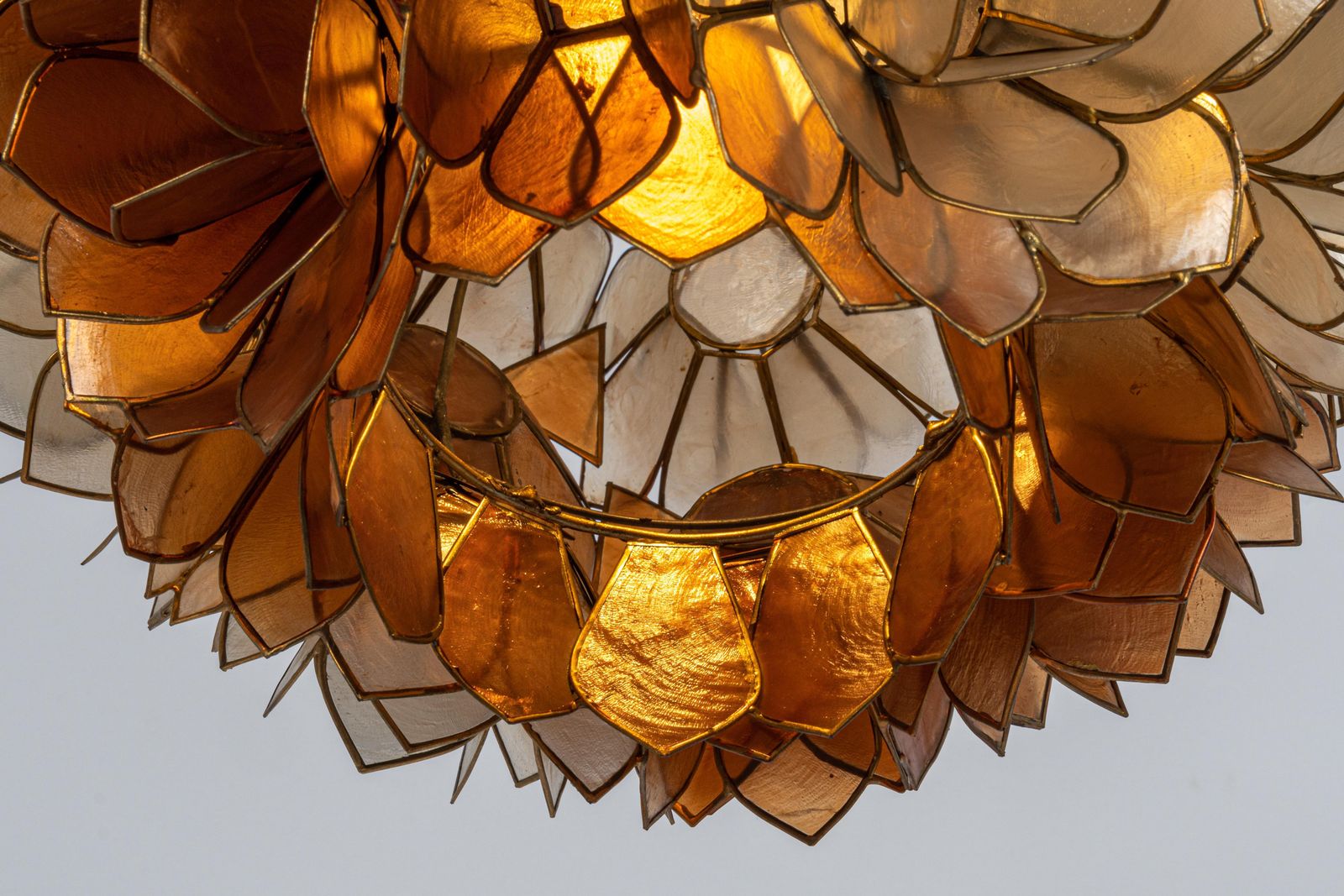 photo furniture 1 Of 2 Capiz Shell Lotus Ball Chandelier Pendant Light Germany, 1960s