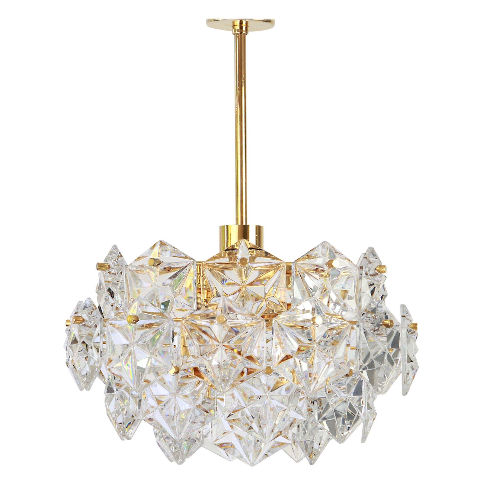 1 Of 2 Stunning Chandelier, Brass And Crystal Glass By Kinkeldey, Germany, 1970