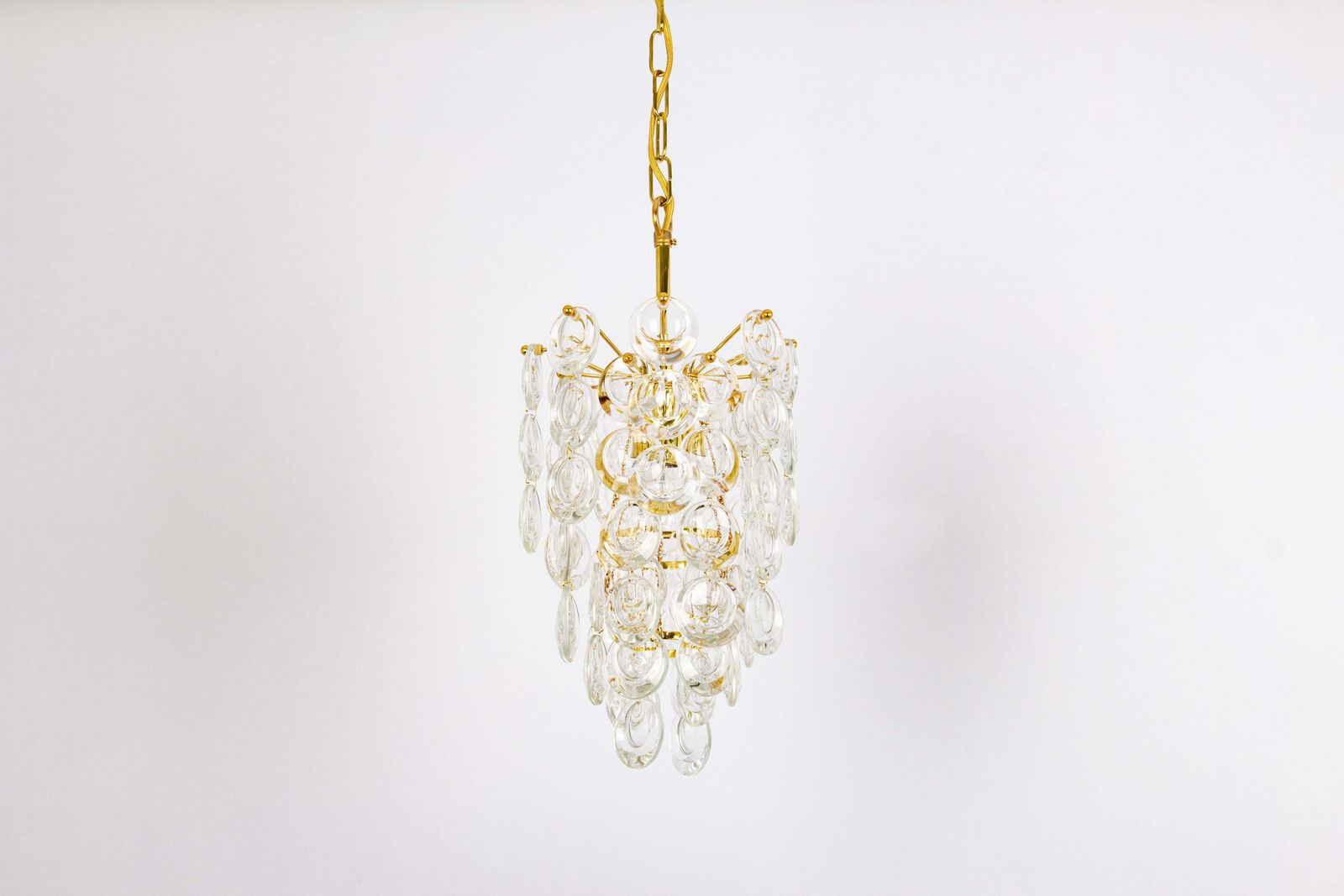 1 Of 3 Petite Gilded Brass Pendants, Sciolari Style, Palwa, Germany, 1970s photo for sale