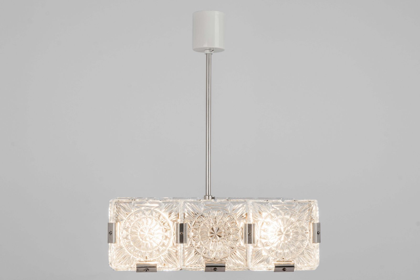 Large Mid Century Glass Chandelier Veb Lighting, Germany, 1970s photo buy