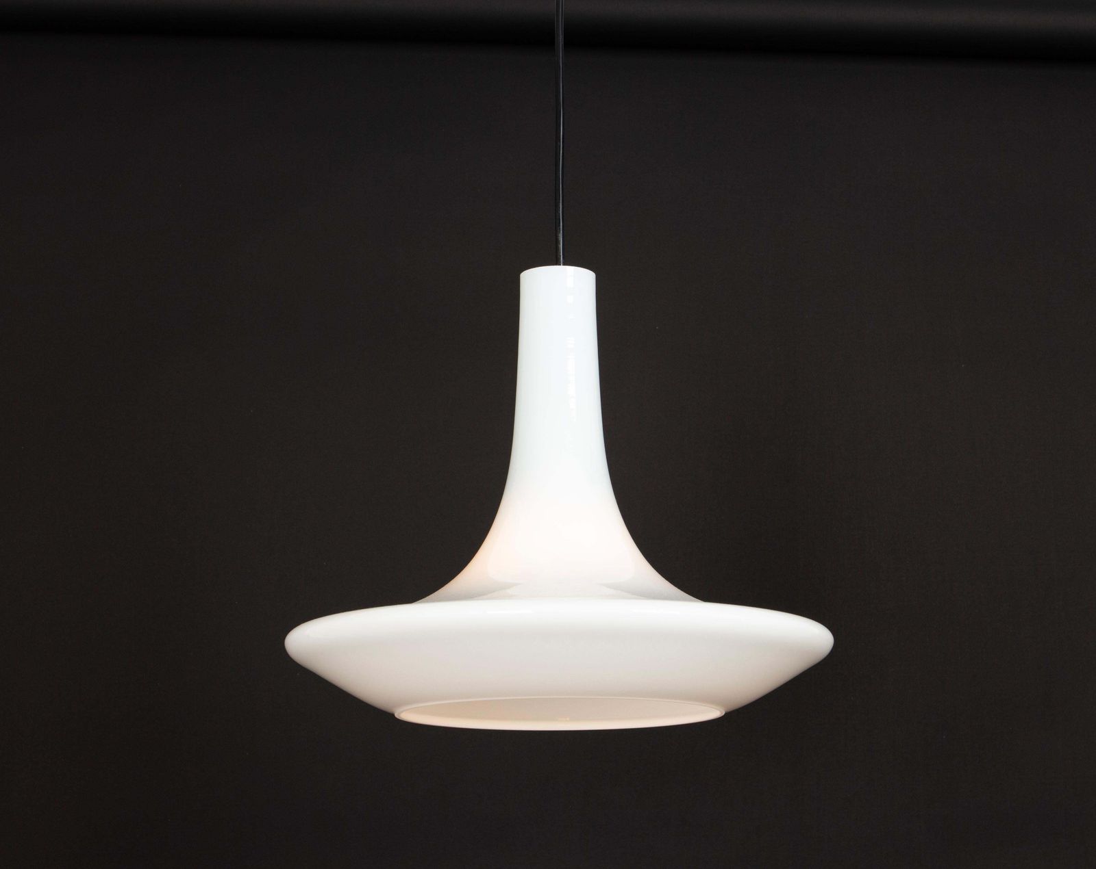 Wonderful White Opal Glass Pendant Light, Peill & Putzler, Germany, 1970s photo vintage