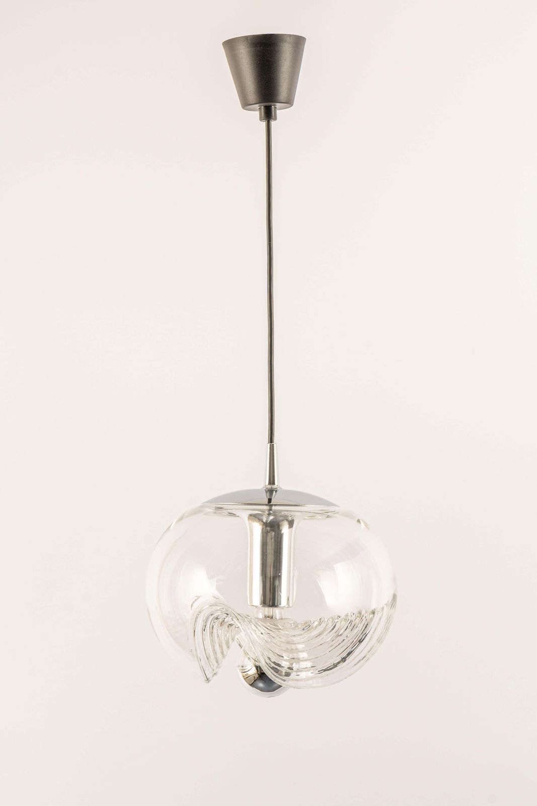 1 Of 6 Large Clear Glass Pendant Light By Peill & Putzler, Germany, 1970s photo furniture