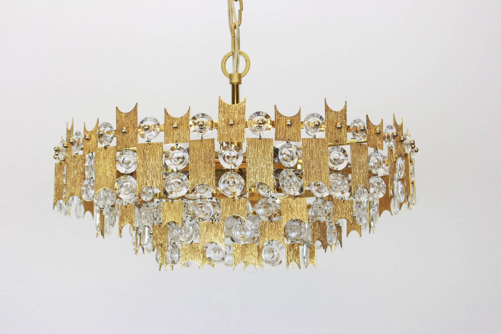 Impressive Large Gilt Brass And Crystal Glass Chandelier By Palwa Germany, 1960s photo 1204.0