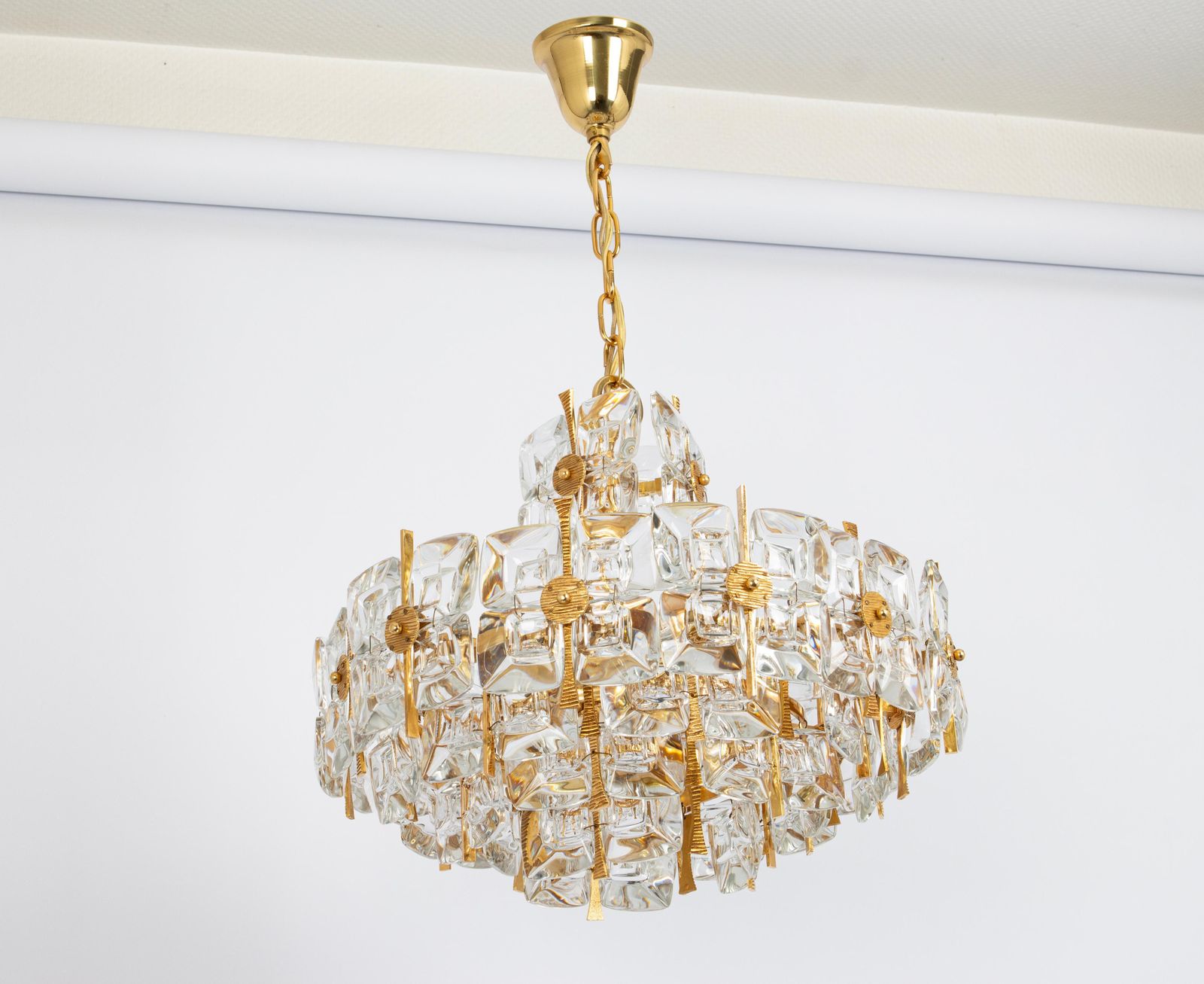 Gilt Brass And Crystal Chandelier, Sciolari Design By Palwa, Germany, 1970s photo vinterior
